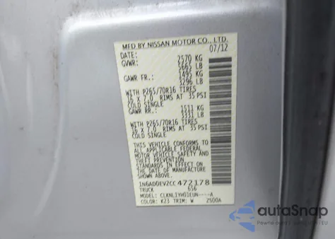 2012 Nissan Frontier S from USA, damaged, VIN 1N6AD0EV2CC472178